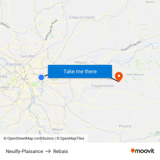 Neuilly-Plaisance to Rebais map