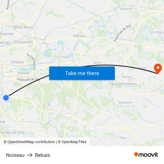 Noiseau to Rebais map