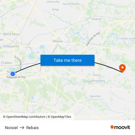 Noisiel to Rebais map