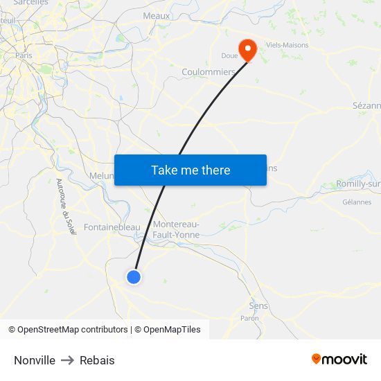 Nonville to Rebais map