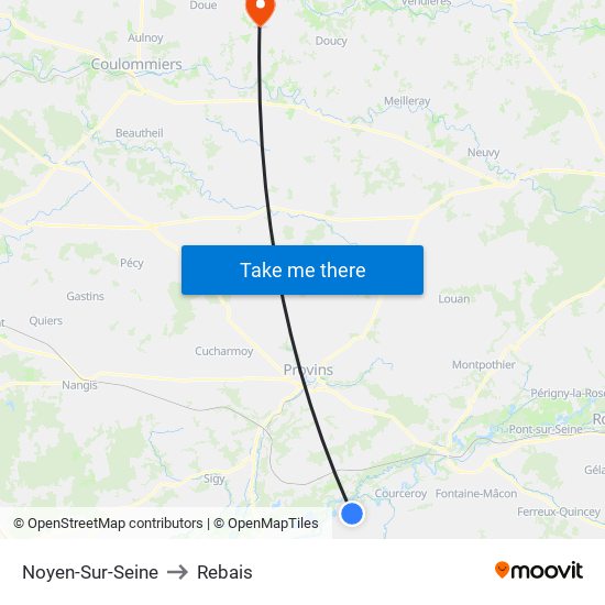 Noyen-Sur-Seine to Rebais map