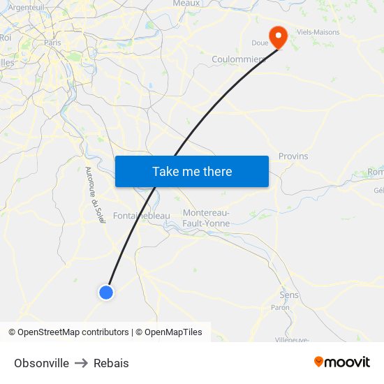 Obsonville to Rebais map