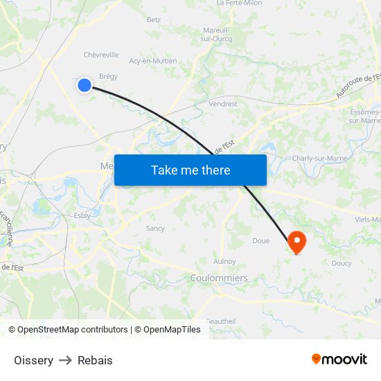 Oissery to Rebais map