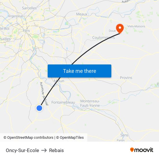Oncy-Sur-Ecole to Rebais map