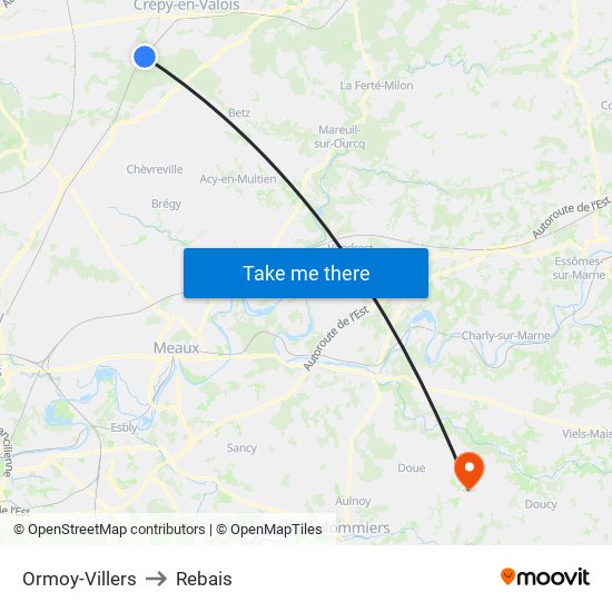 Ormoy-Villers to Rebais map