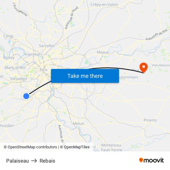 Palaiseau to Rebais map