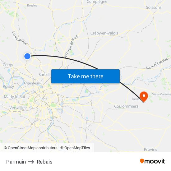Parmain to Rebais map