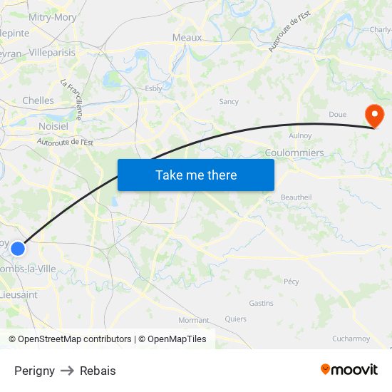 Perigny to Rebais map