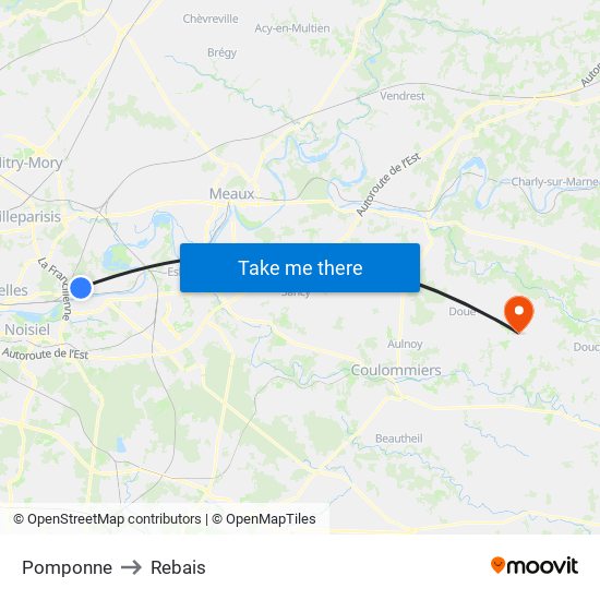 Pomponne to Rebais map