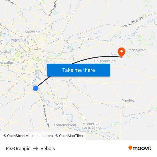 Ris-Orangis to Rebais map