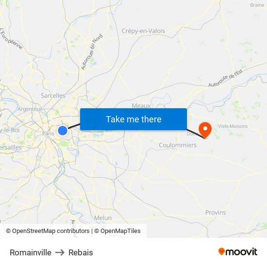 Romainville to Rebais map