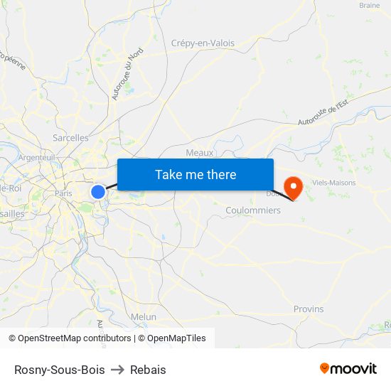 Rosny-Sous-Bois to Rebais map