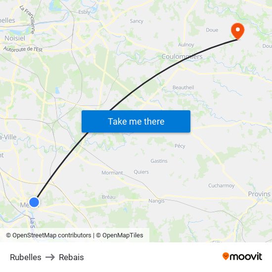 Rubelles to Rebais map