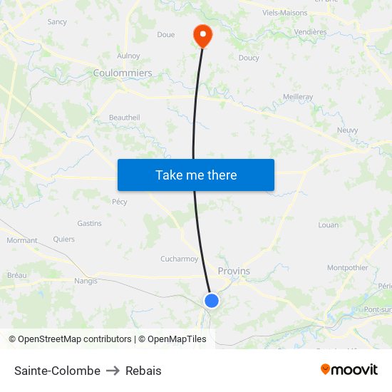 Sainte-Colombe to Rebais map