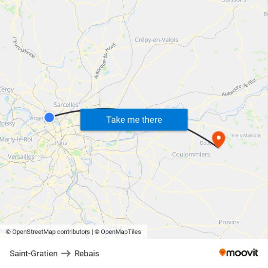 Saint-Gratien to Rebais map