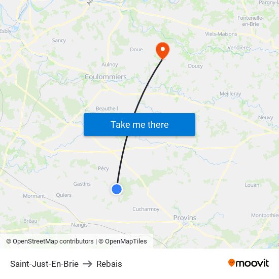 Saint-Just-En-Brie to Rebais map