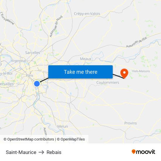 Saint-Maurice to Rebais map