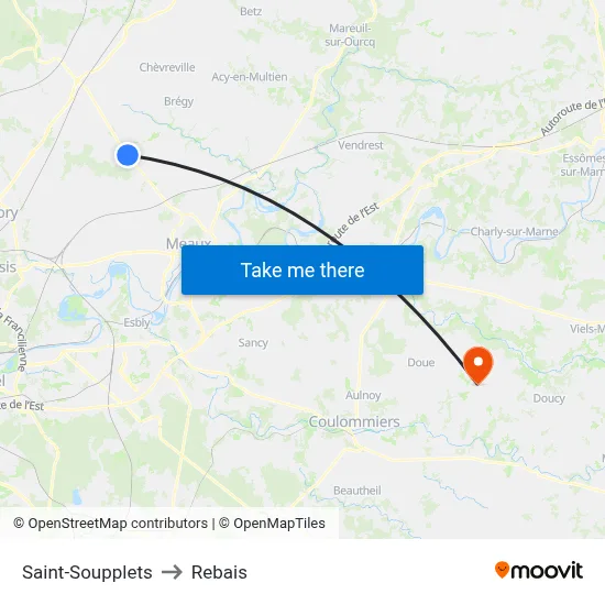 Saint-Soupplets to Rebais map