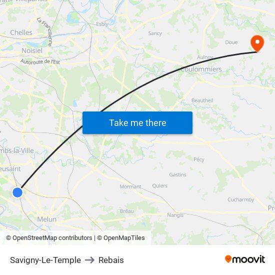 Savigny-Le-Temple to Rebais map