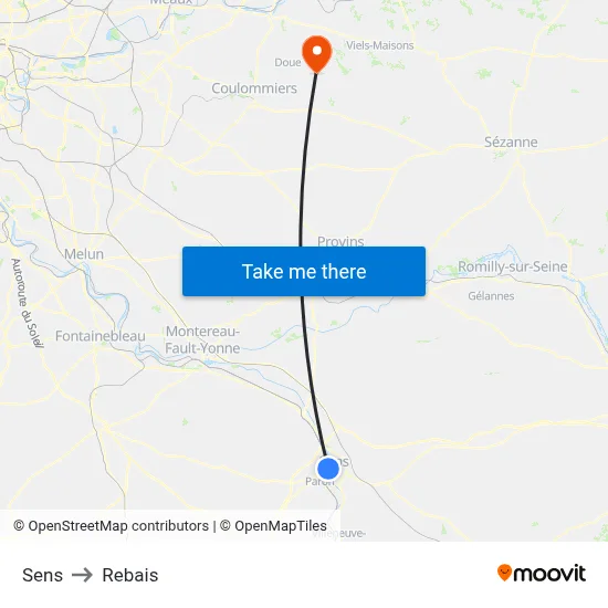 Sens to Rebais map