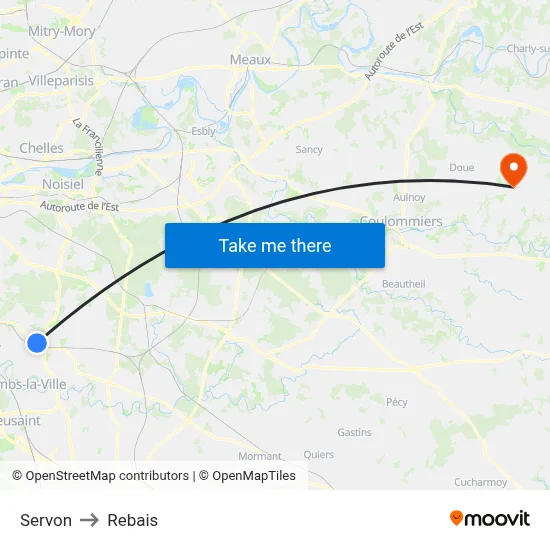 Servon to Rebais map