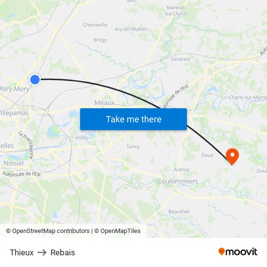 Thieux to Rebais map