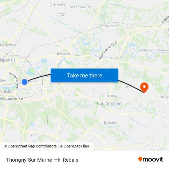Thorigny-Sur-Marne to Rebais map
