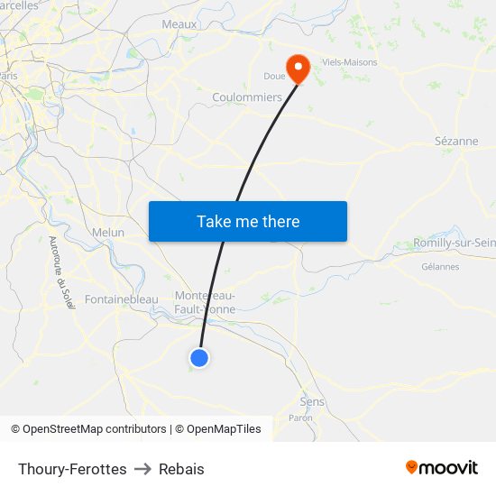 Thoury-Ferottes to Rebais map