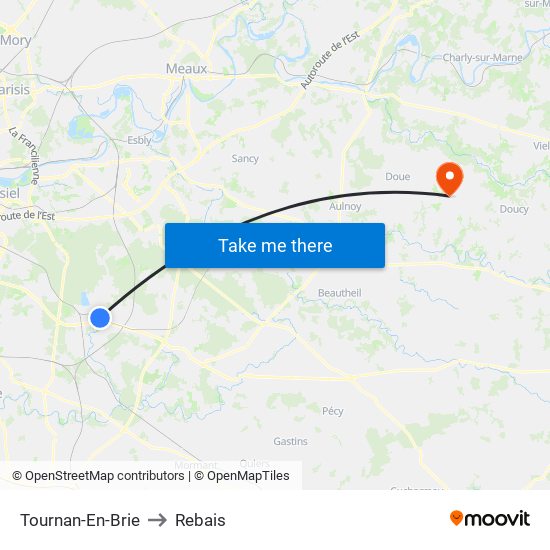 Tournan-En-Brie to Rebais map