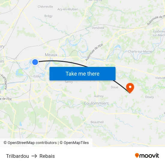 Trilbardou to Rebais map