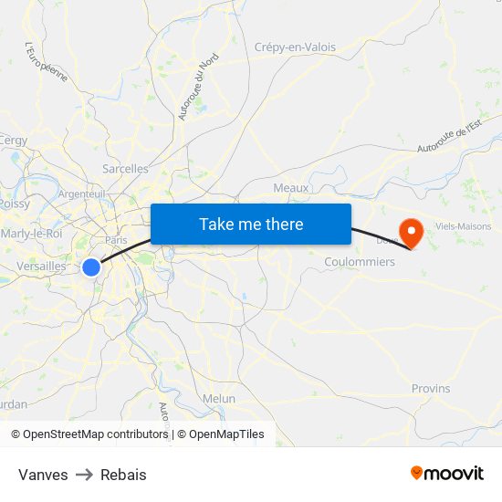 Vanves to Rebais map