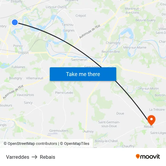 Varreddes to Rebais map