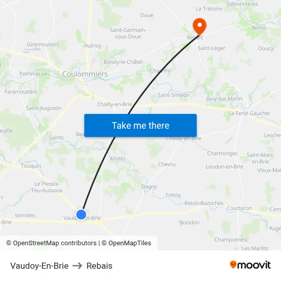 Vaudoy-En-Brie to Rebais map