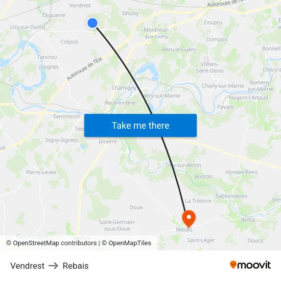 Vendrest to Rebais map