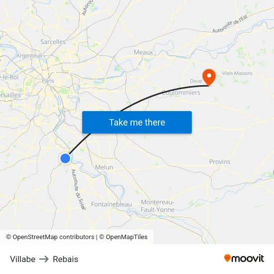 Villabe to Rebais map
