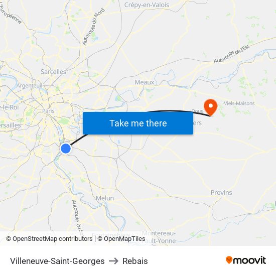 Villeneuve-Saint-Georges to Rebais map