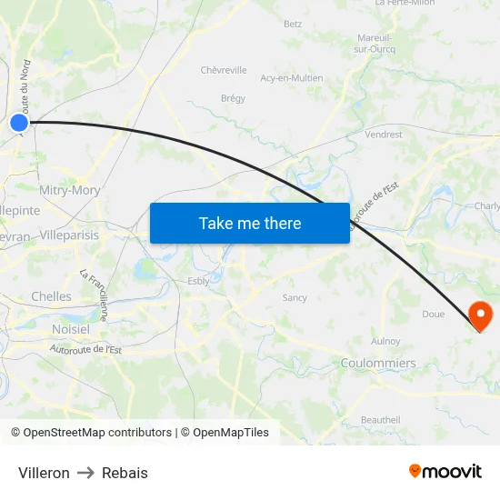 Villeron to Rebais map