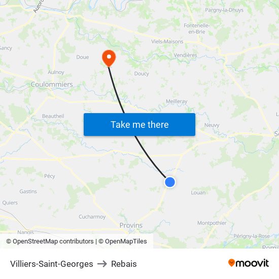 Villiers-Saint-Georges to Rebais map