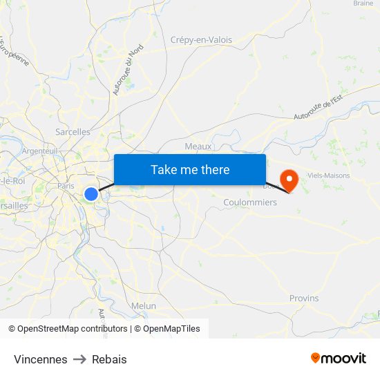 Vincennes to Rebais map