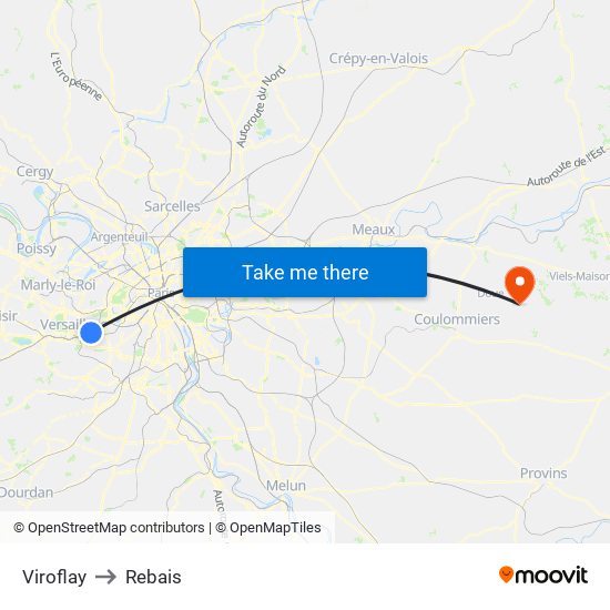 Viroflay to Rebais map