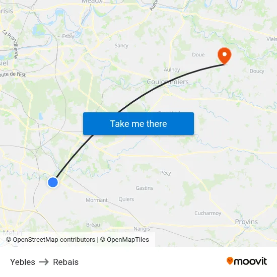 Yebles to Rebais map