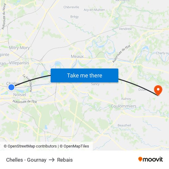 Chelles - Gournay to Rebais map