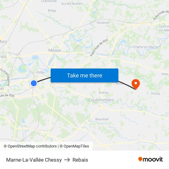 Marne-La-Vallée Chessy to Rebais map