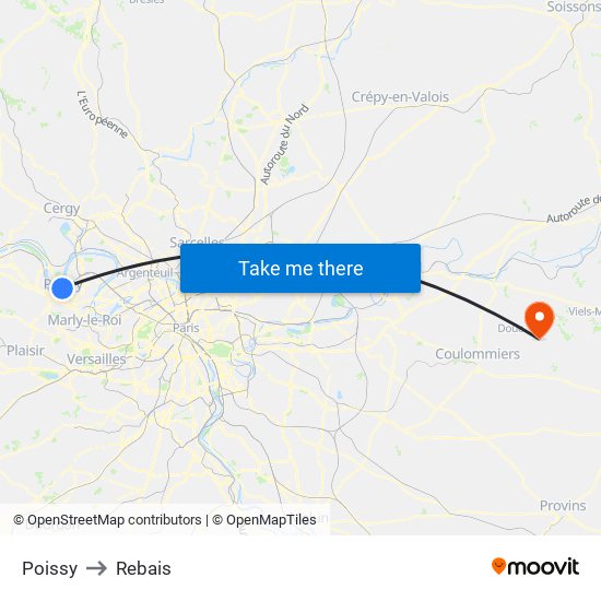 Poissy to Rebais map