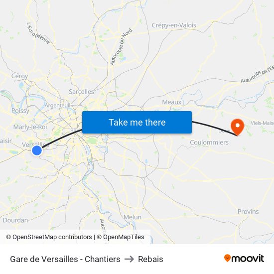 Gare de Versailles - Chantiers to Rebais map