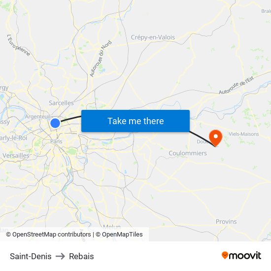 Saint-Denis to Rebais map