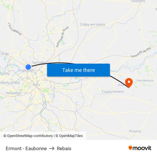 Ermont - Eaubonne to Rebais map