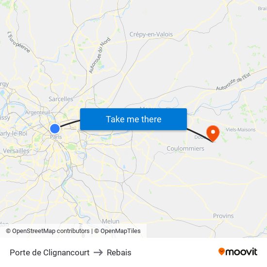 Porte de Clignancourt to Rebais map