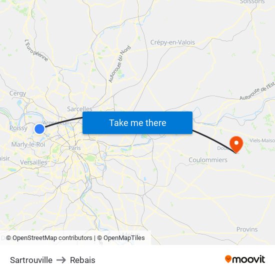 Sartrouville to Rebais map