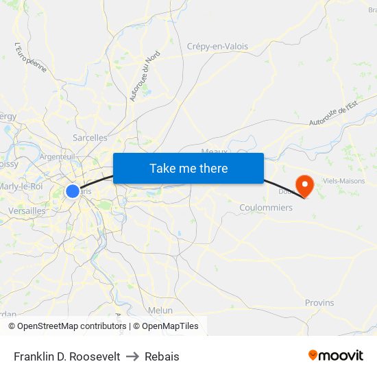 Franklin D. Roosevelt to Rebais map